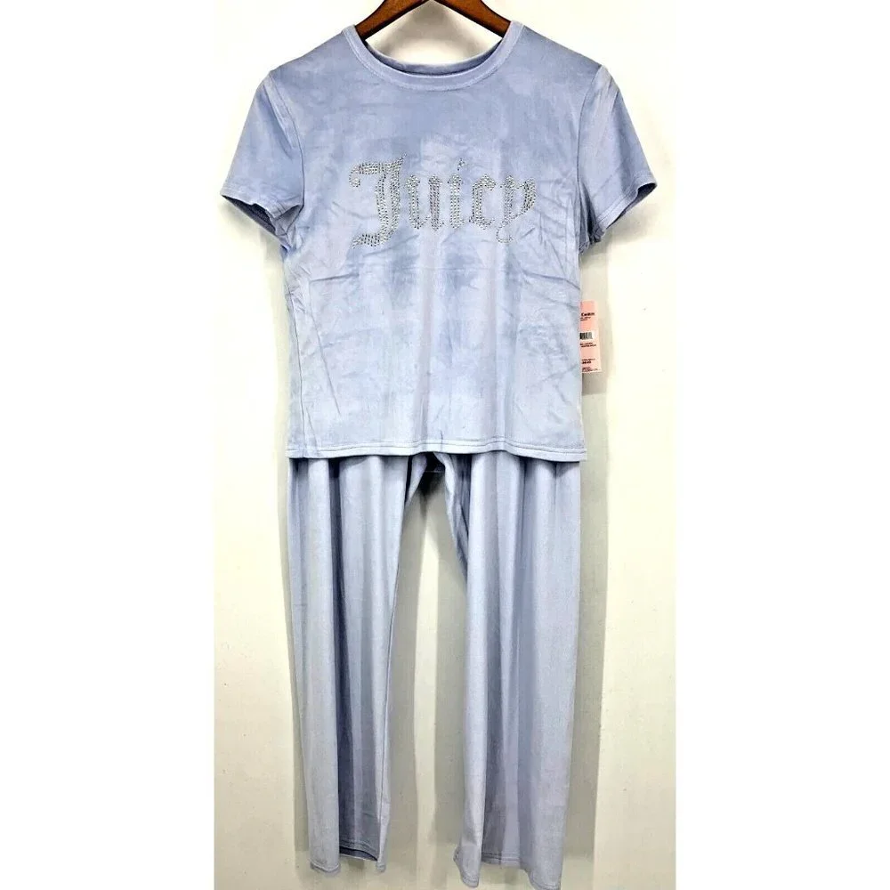 Juicy Sleep Set Women Size Large L Velour Short Sleeve Winter Frost JC9483U New - Picture 1 of 11